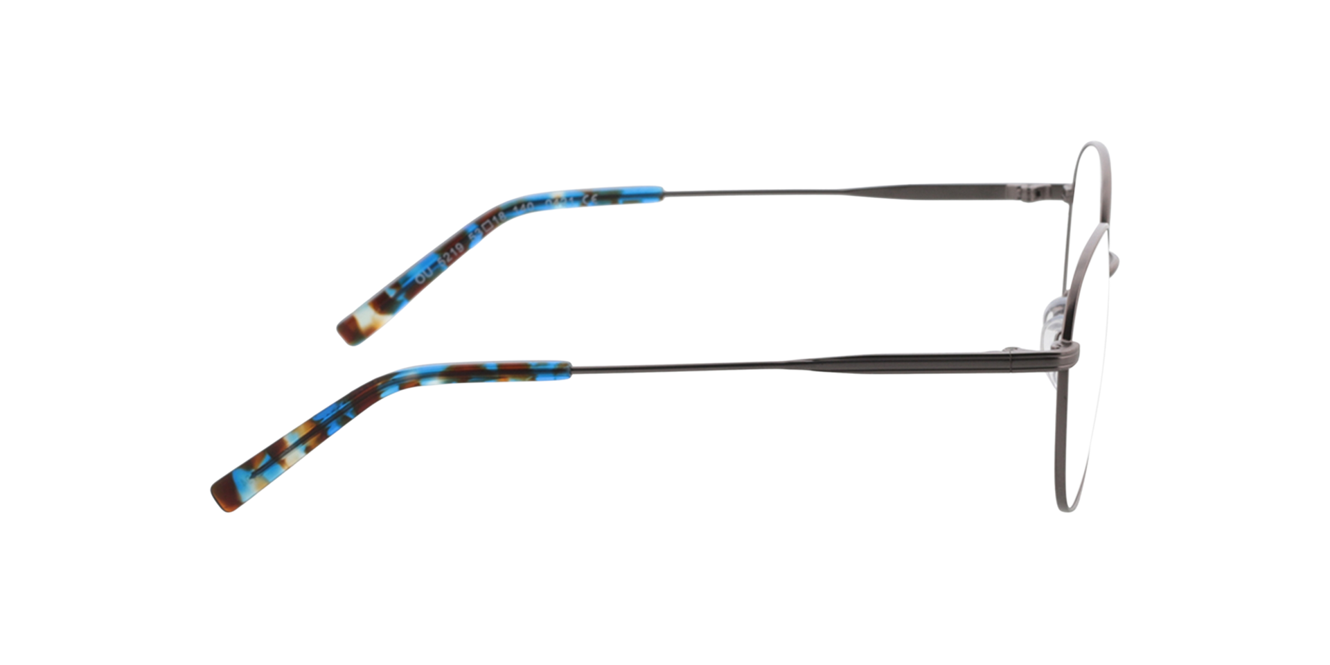 Julia Satijn licht staalgrijs  &  blauw Havana MetaalEyeglass Frames van B24, Zijaanzicht