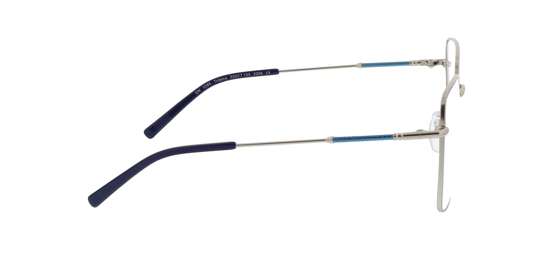 Tribeca Matt Silver  &  Blue MetallEyeglass Frames von B24, Seitenansicht