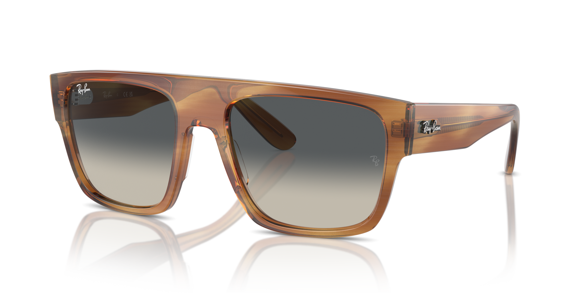 RB0360S Bruin Gestreept KunststofSunglass Frames van B24, Hoekweergave