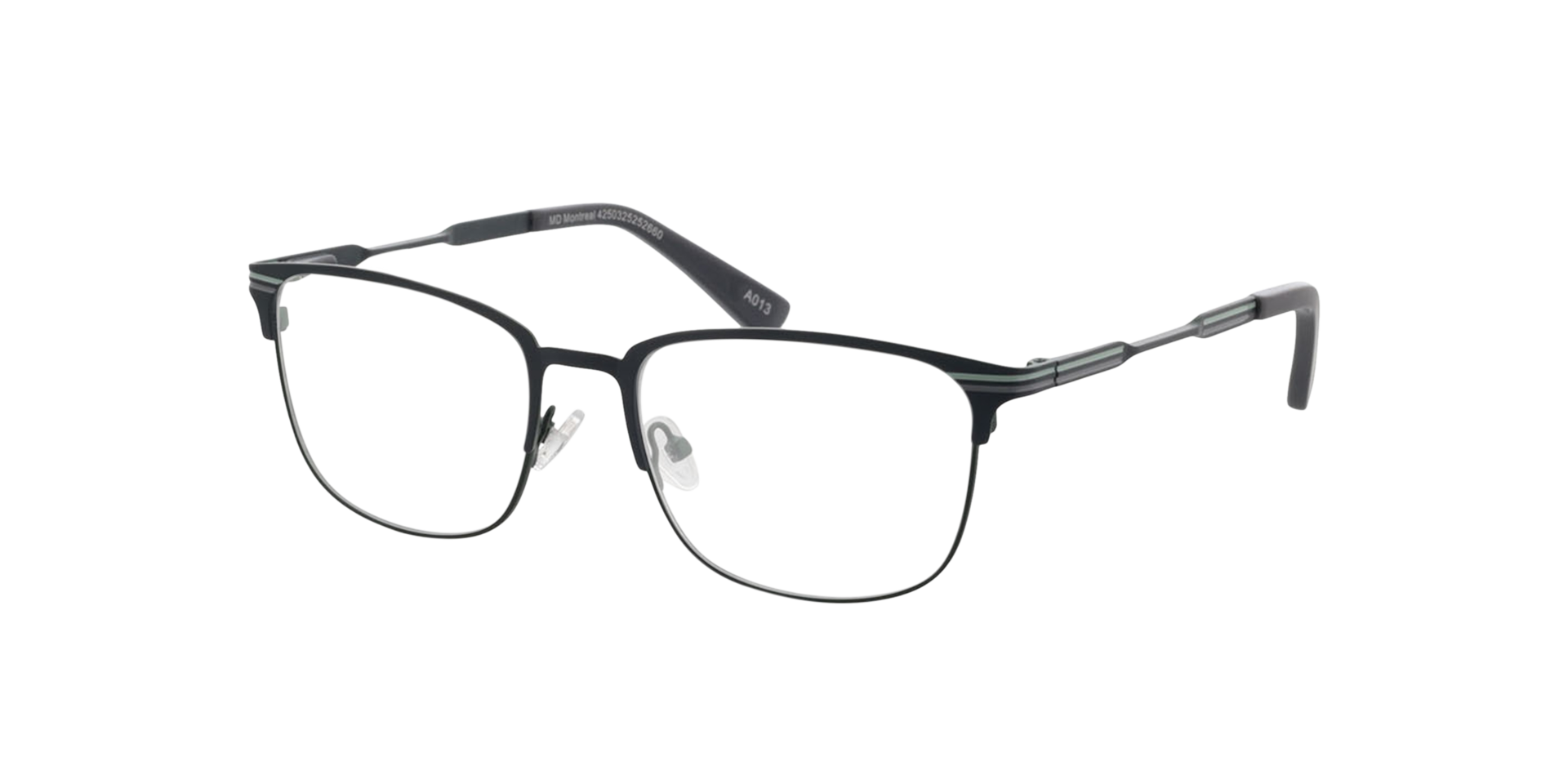 Montreal Matgrijs  &  leger kaki MetaalEyeglass Frames van B24, Hoekweergave