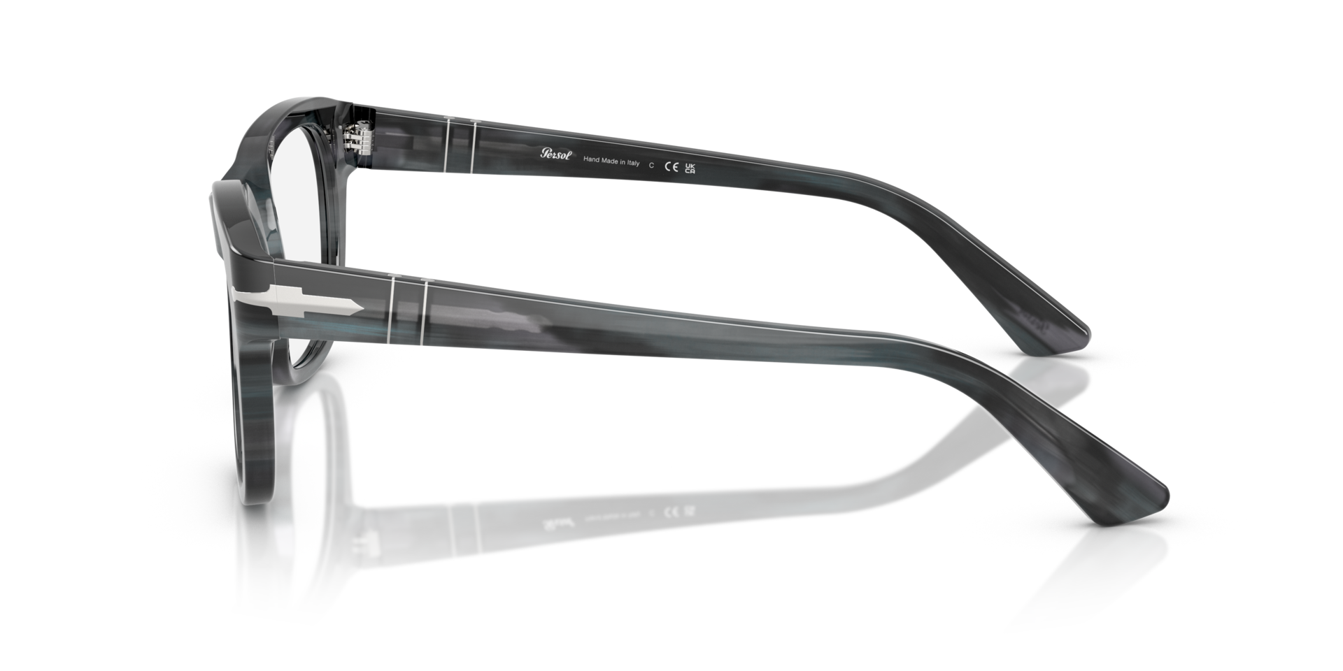 PO3372V Grau gestreift AcetatEyeglass Frames von B24, Seitenansicht