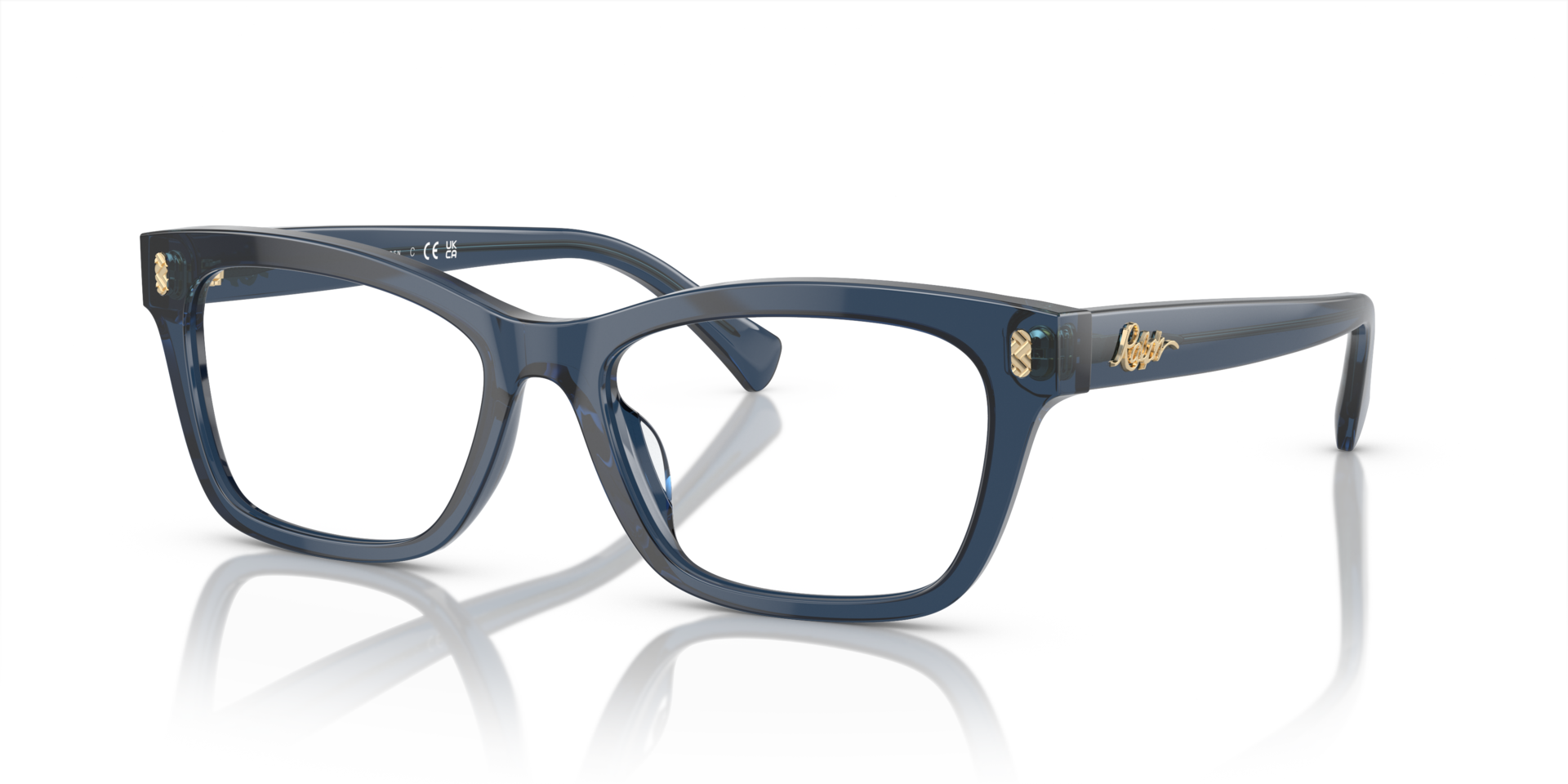 RA7154U Glanzend Transparant Blauw AcetaatEyeglass Frames van B24, Hoekweergave