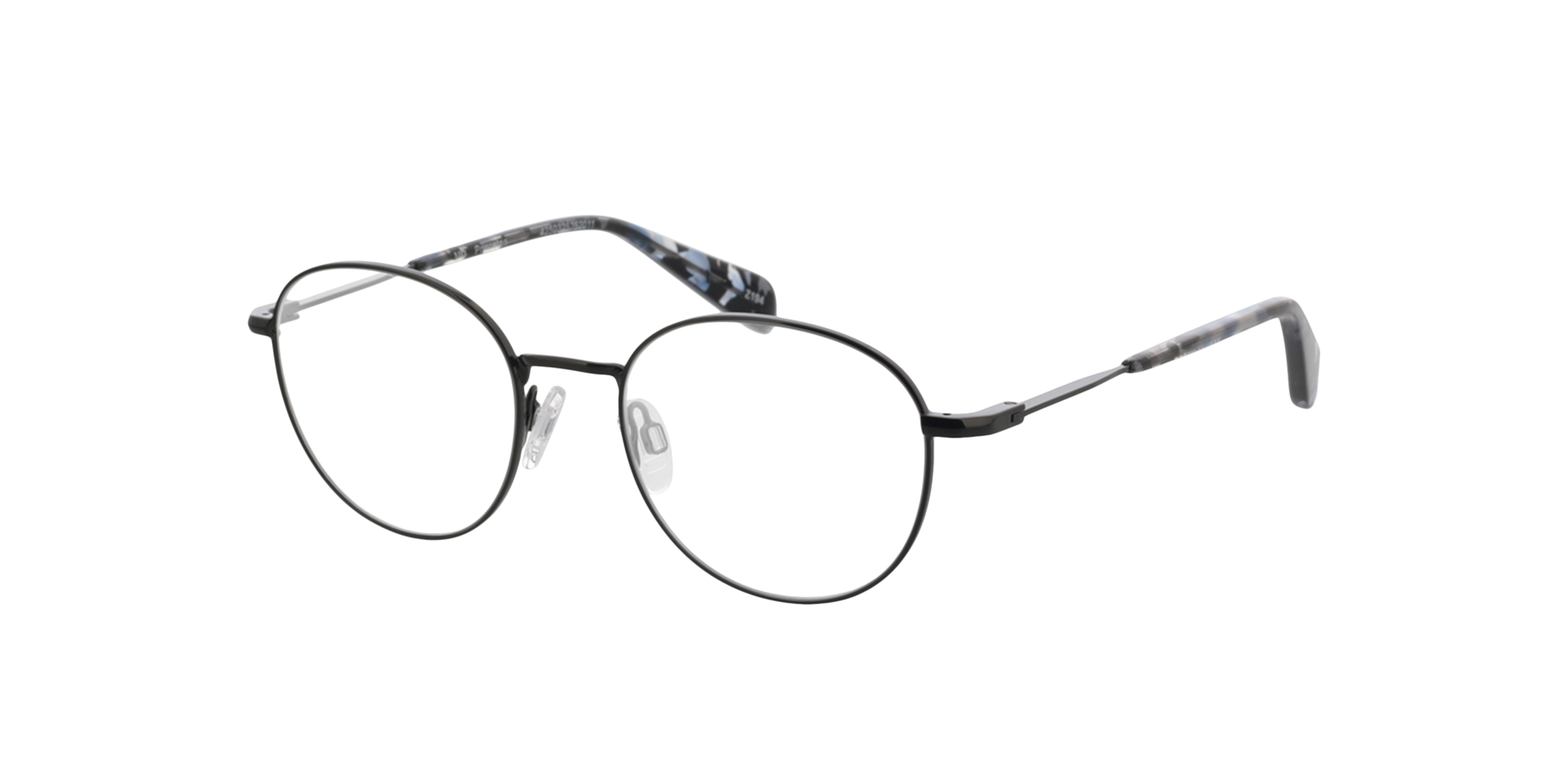 Princeton Black  &  Crystal Blue Pattern MetallEyeglass Frames von B24, Dreiviertelansicht