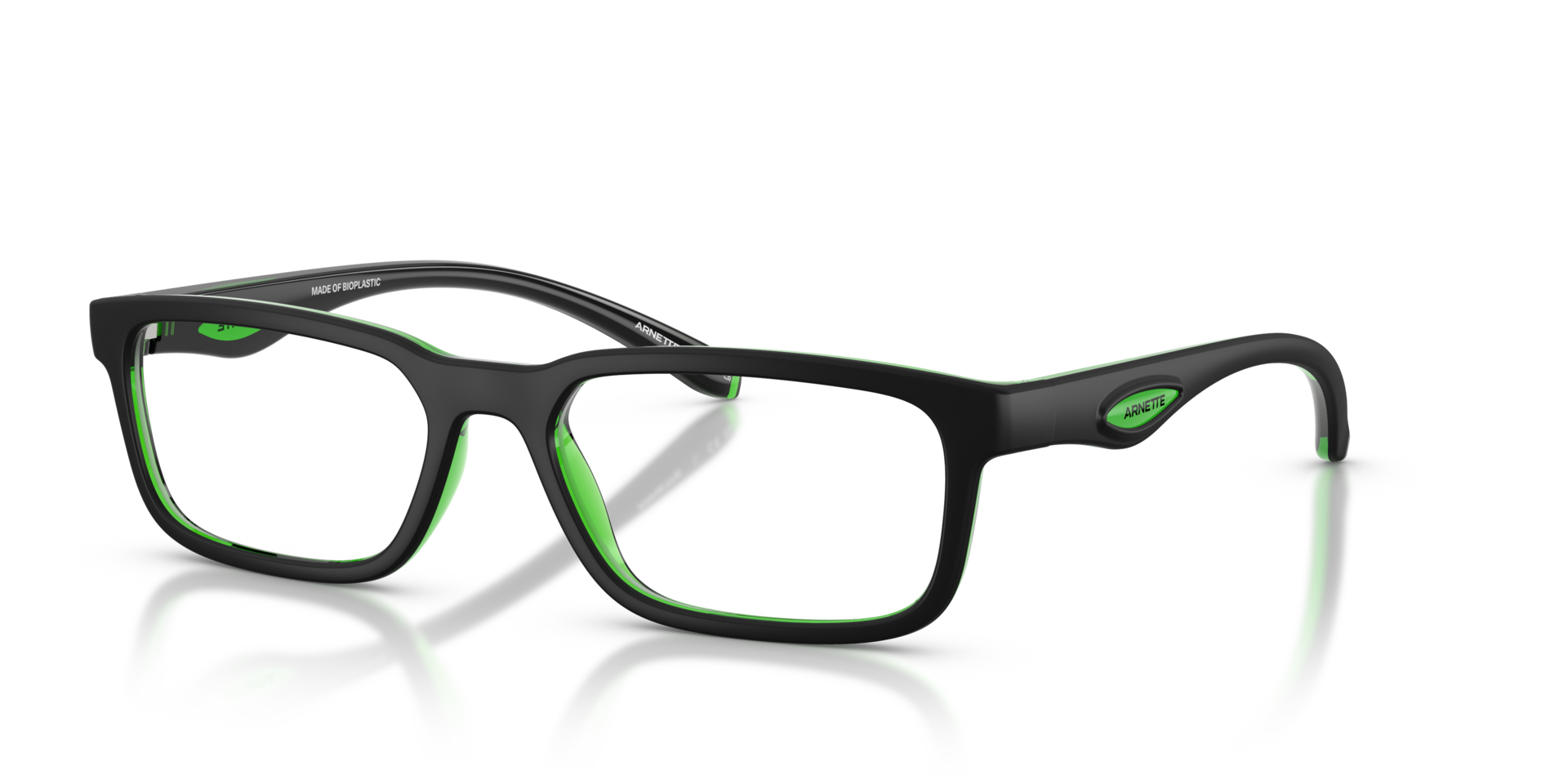 AN7283 Black & Green KunststofEyeglass Frames van B24, Hoekweergave