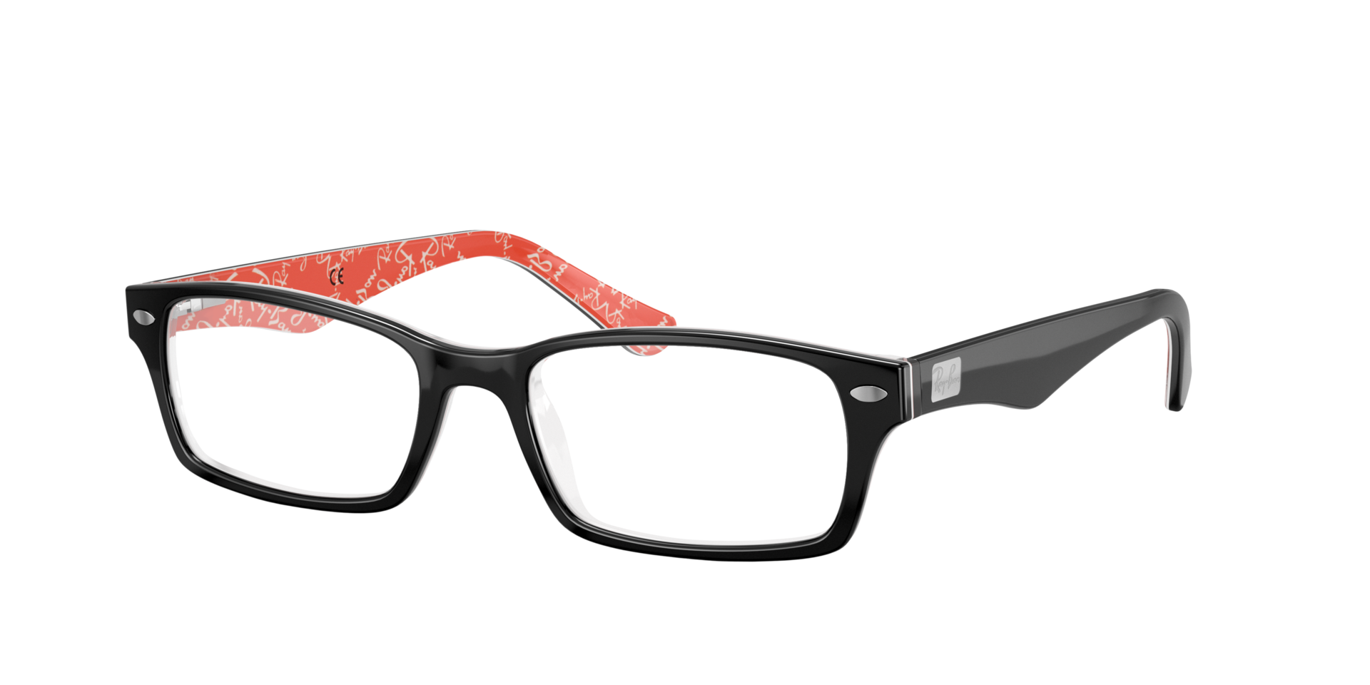 RB5206 Zwart op rood AcetaatEyeglass Frames van B24, Hoekweergave