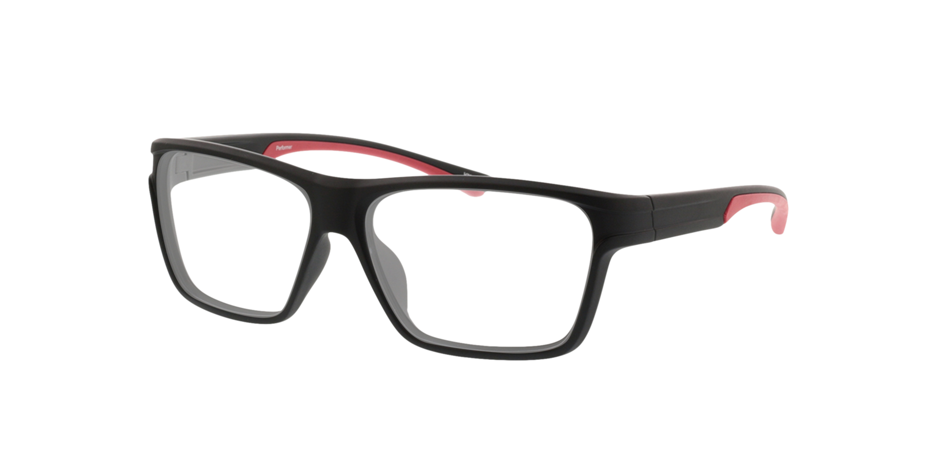 Performer Matzwart  &  rood KunststofEyeglass Frames van B24, Hoekweergave