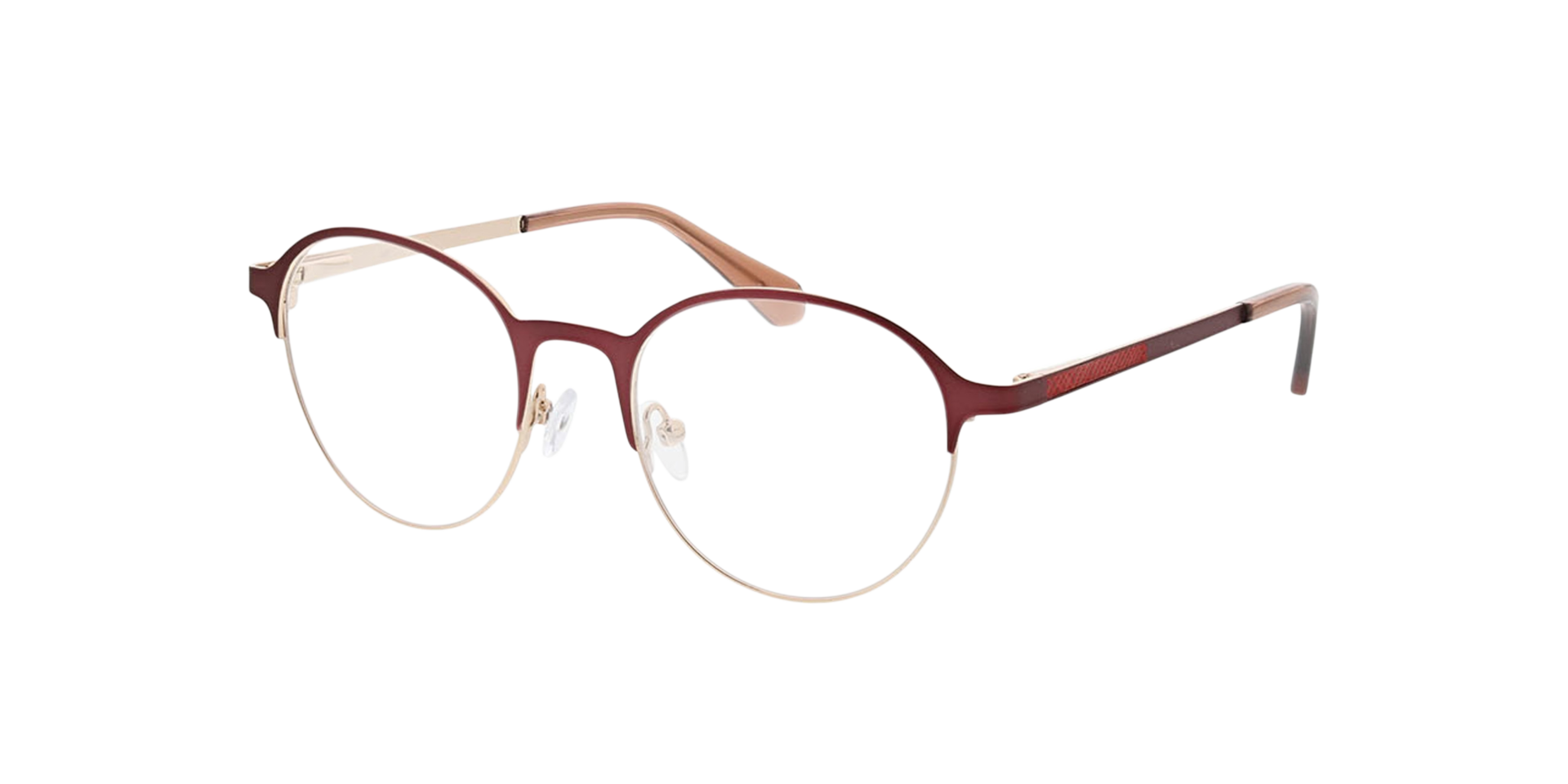 Neapel Matt Burgundy  &  Gold  &  Pink MetallEyeglass Frames von B24, Dreiviertelansicht