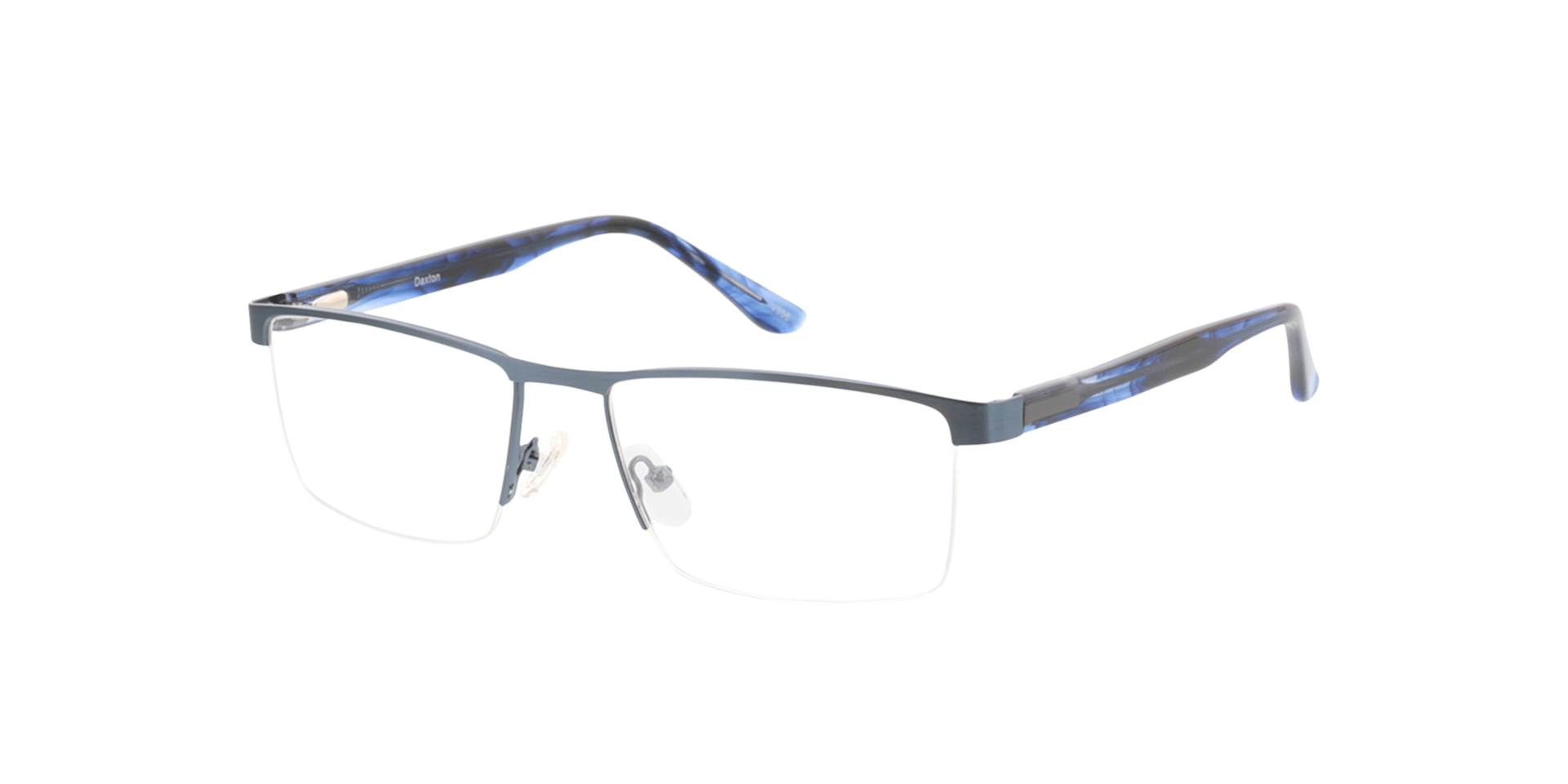 Daxton Blau matt  &  Blau gesprenkelt MetallEyeglass Frames von B24, Dreiviertelansicht