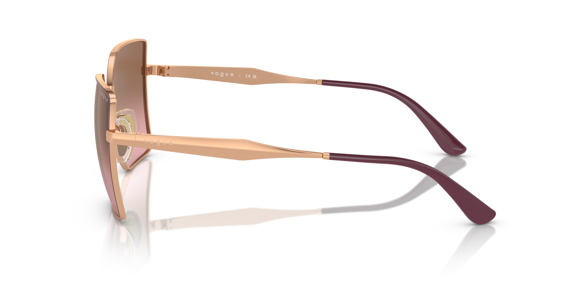 VO4284S Top bordeaux & roségoud MetaalSunglass Frames van B24, Zijaanzicht