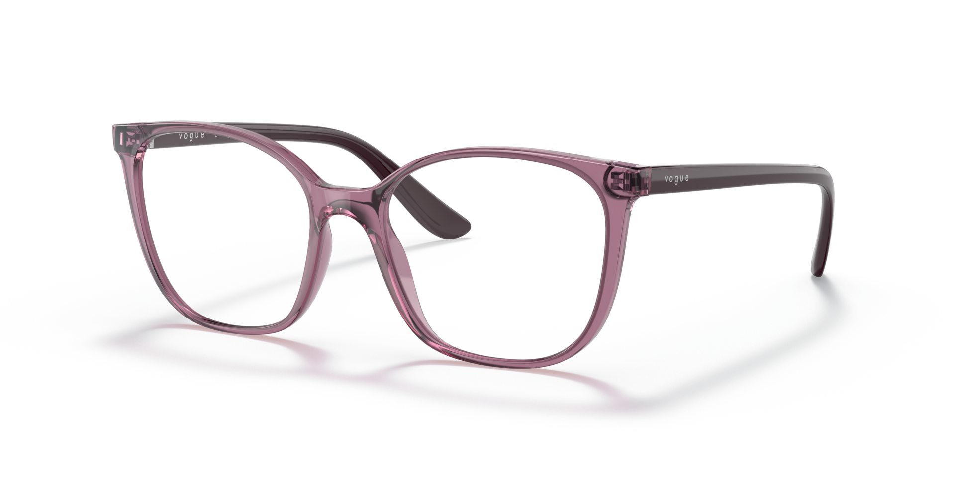 VO5356 Transparant paars KunststofEyeglass Frames van B24, Hoekweergave