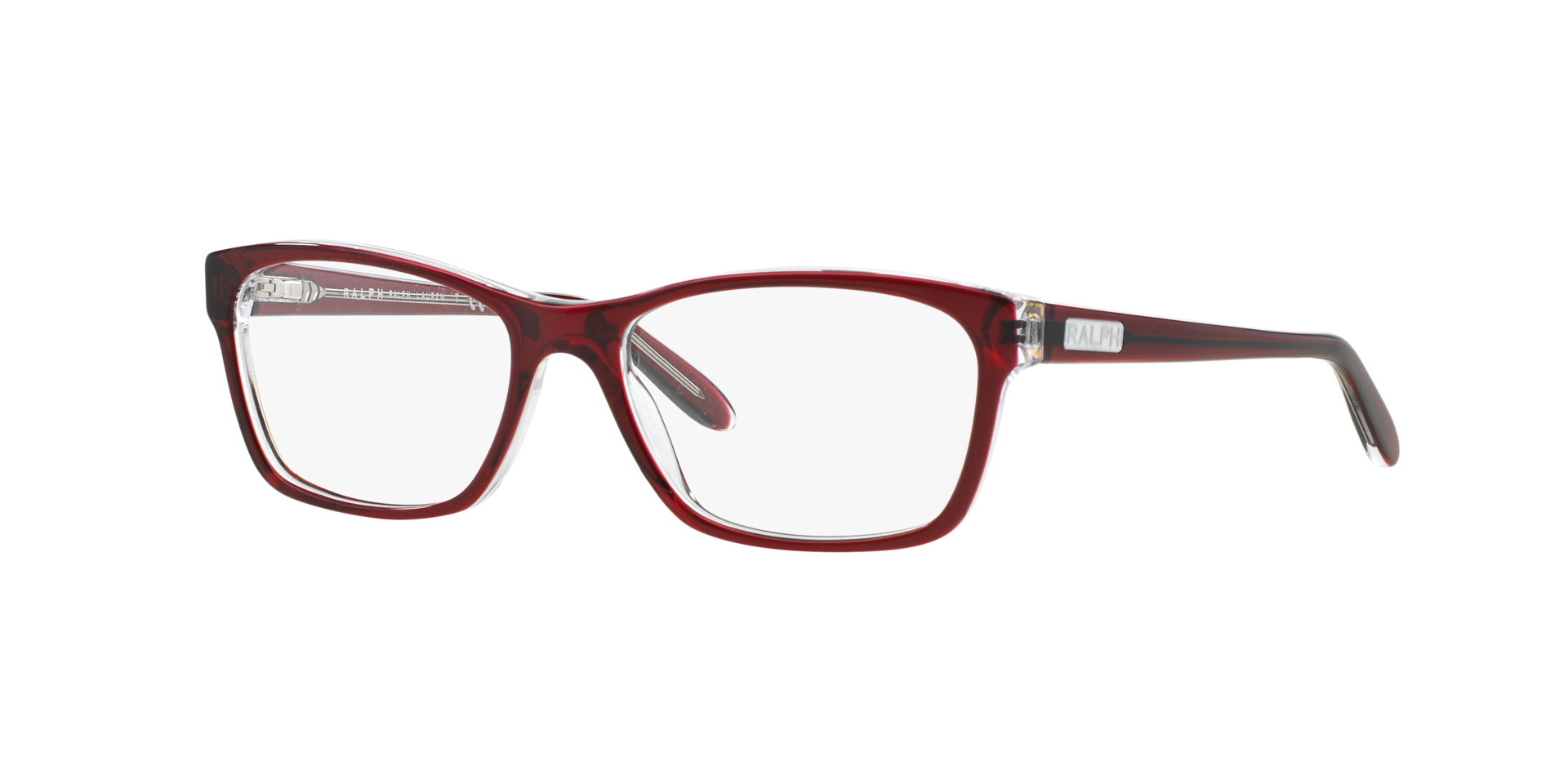 RA7039 Shiny Transparent Red On Crystal AcetaatEyeglass Frames van B24, Hoekweergave