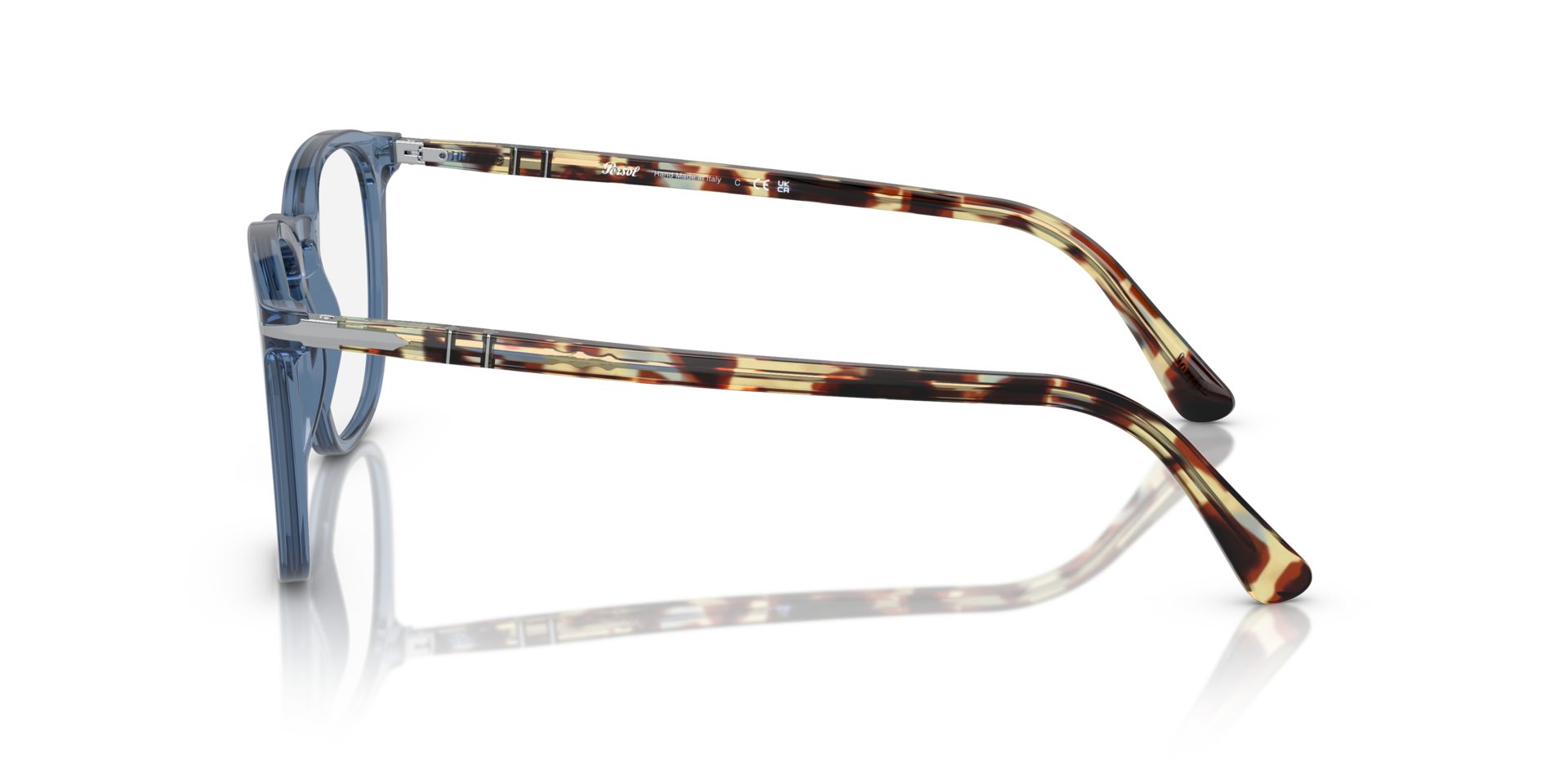 PO3318V Marineblau transparent AcetatEyeglass Frames von B24, Seitenansicht