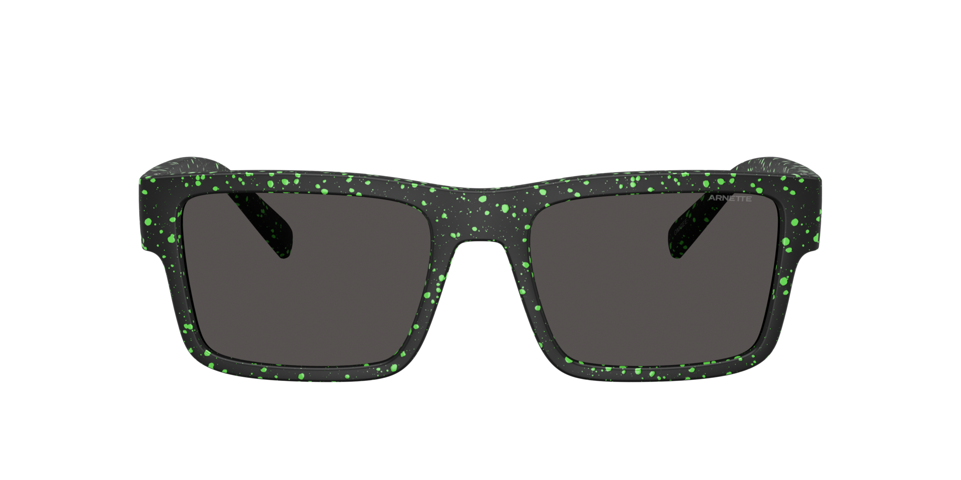 AN4344 Matte Black & Gekko Green Splatter KunststofSunglass Frames van B24, met getinte lenzen