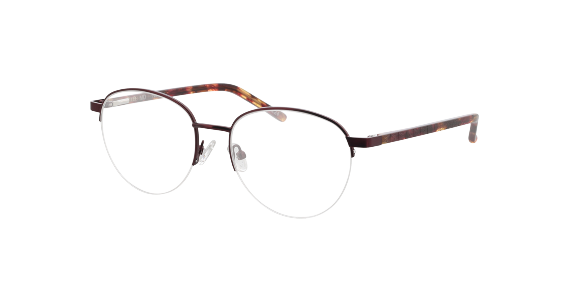 Nancy Bordeauxrood  &  bordeauxrood Havana MetaalEyeglass Frames van B24, Hoekweergave