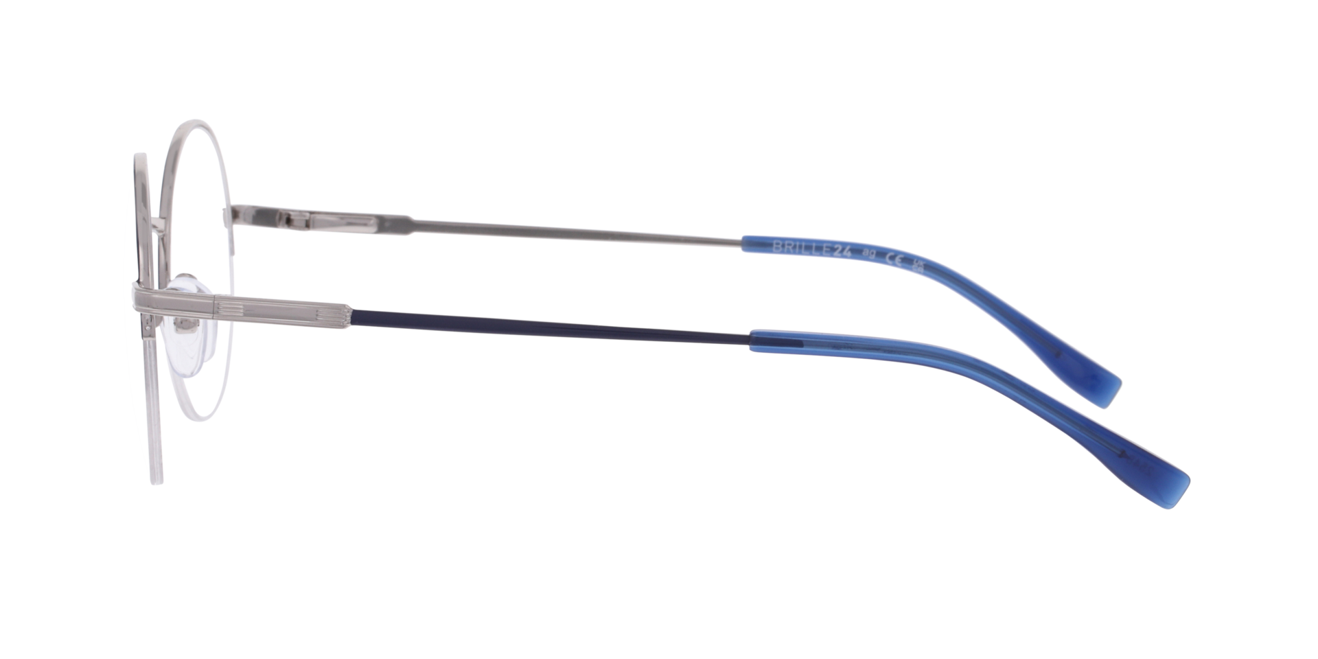 Adrian Navy Blue On Silver MetaalEyeglass Frames van B24, Zijaanzicht