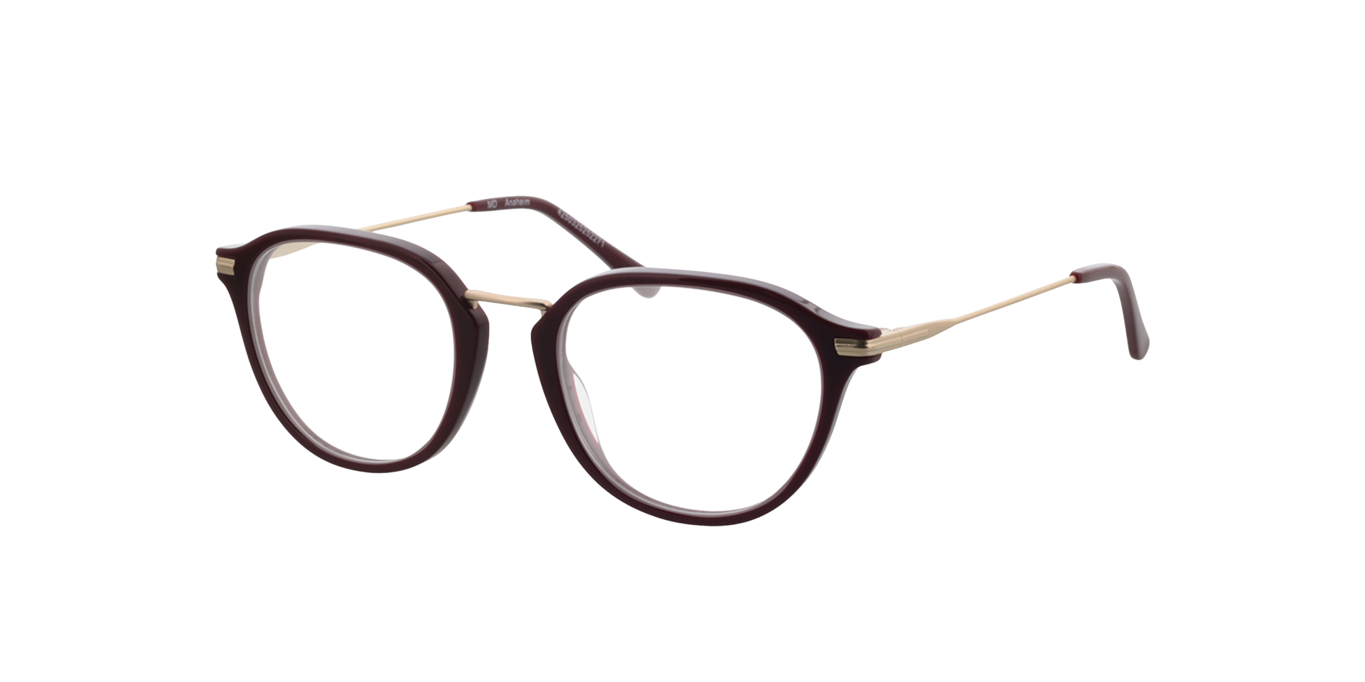 Anaheim Burgundy  &  Satin Gold AcetatEyeglass Frames von B24, Dreiviertelansicht