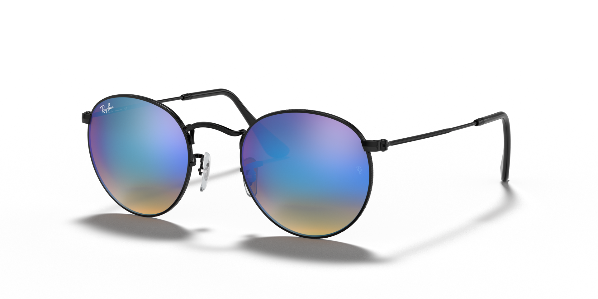 Round Flash Lenses Gradient Schwarz MetallSunglass Frames von B24, Dreiviertelansicht