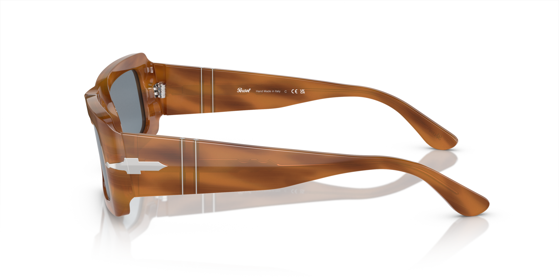 PO3332S Bruin Gestreept AcetaatSunglass Frames van B24, Zijaanzicht
