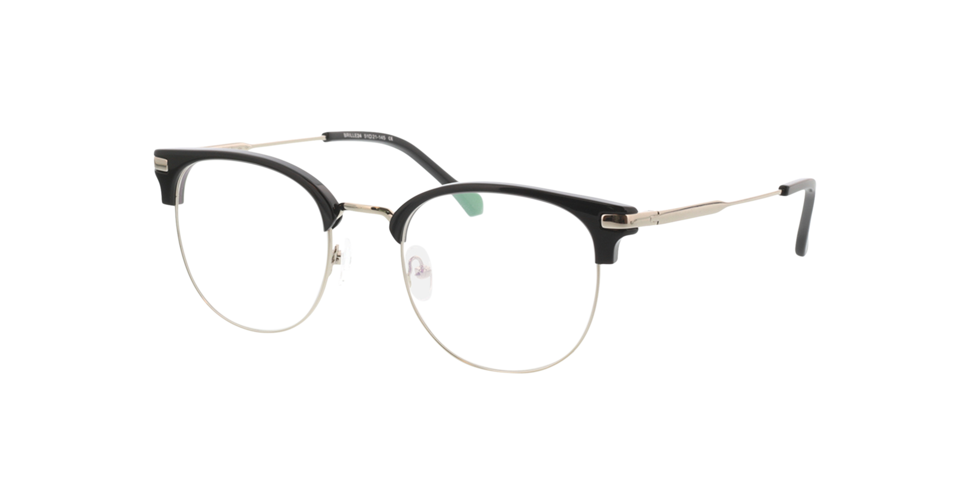 Wimbledon Schwarz & Silber MetallEyeglass Frames von B24, Dreiviertelansicht