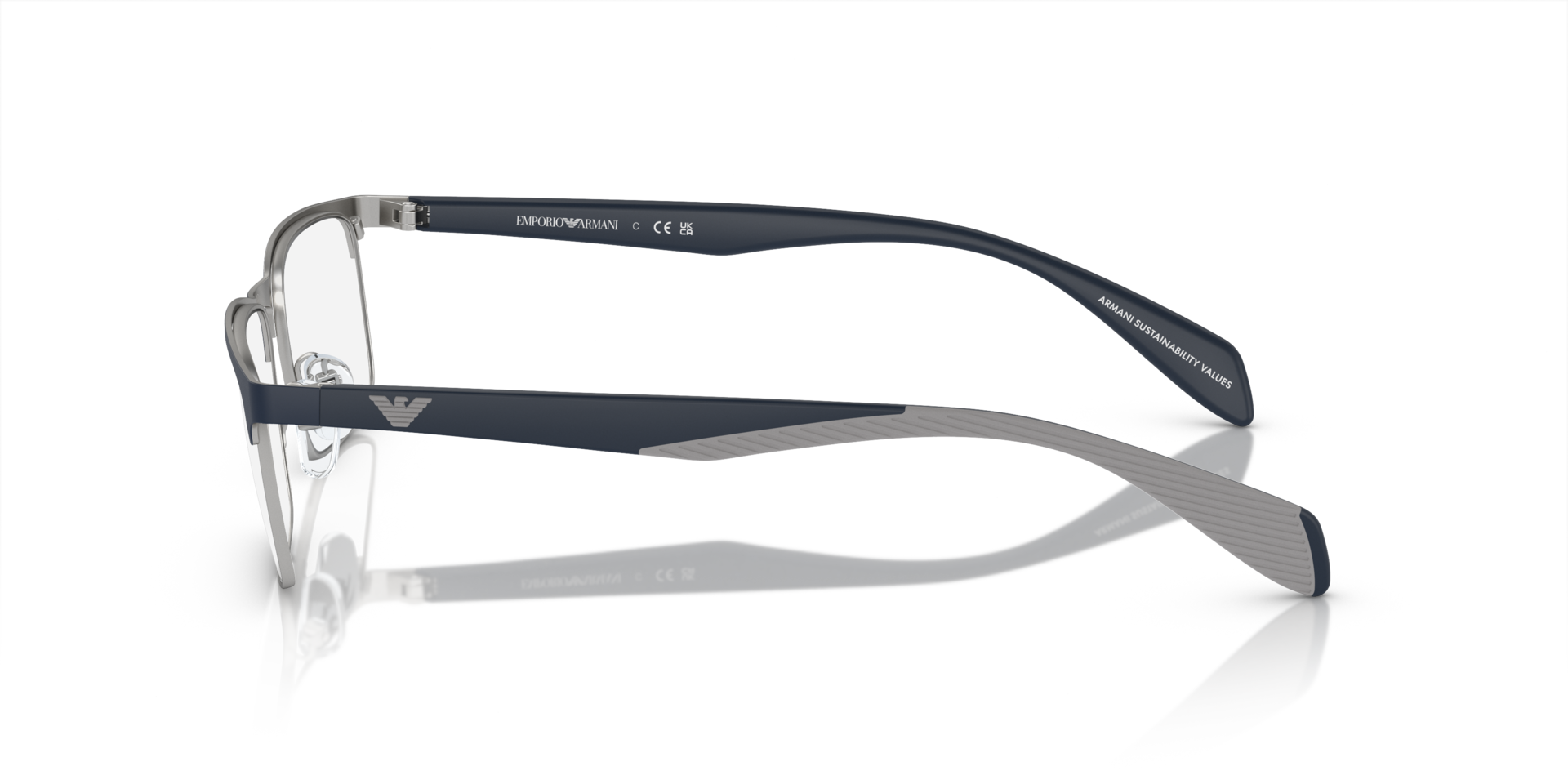 EA1149 Matte Silver & Blue MetallEyeglass Frames von B24, Seitenansicht