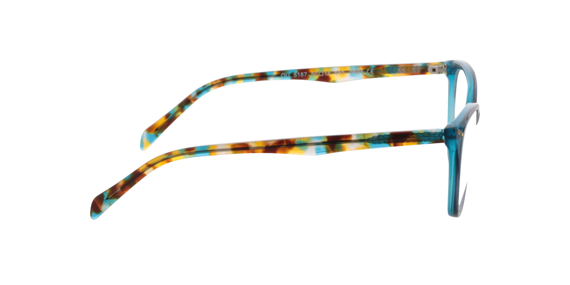 Megan Tweelaags blauw  &  geel Havana AcetaatEyeglass Frames van B24, Zijaanzicht