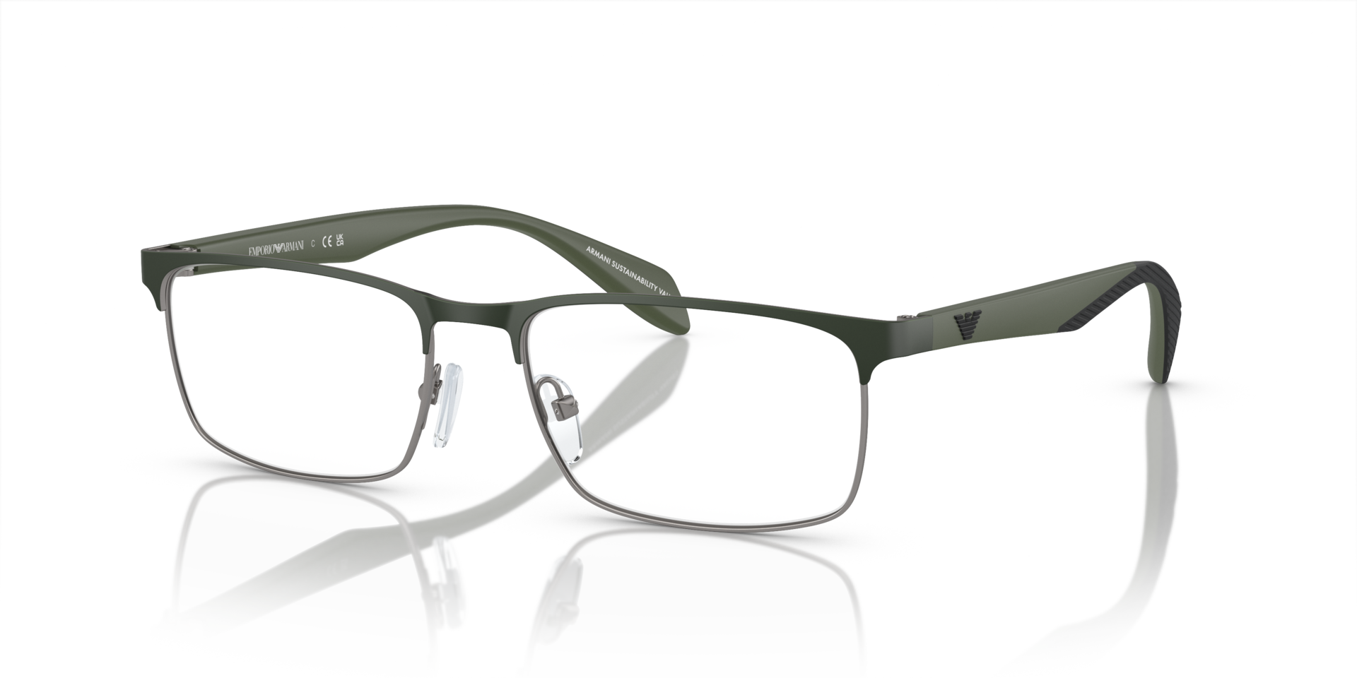 EA1149 Mat staalgrijs & groen MetaalEyeglass Frames van B24, Hoekweergave