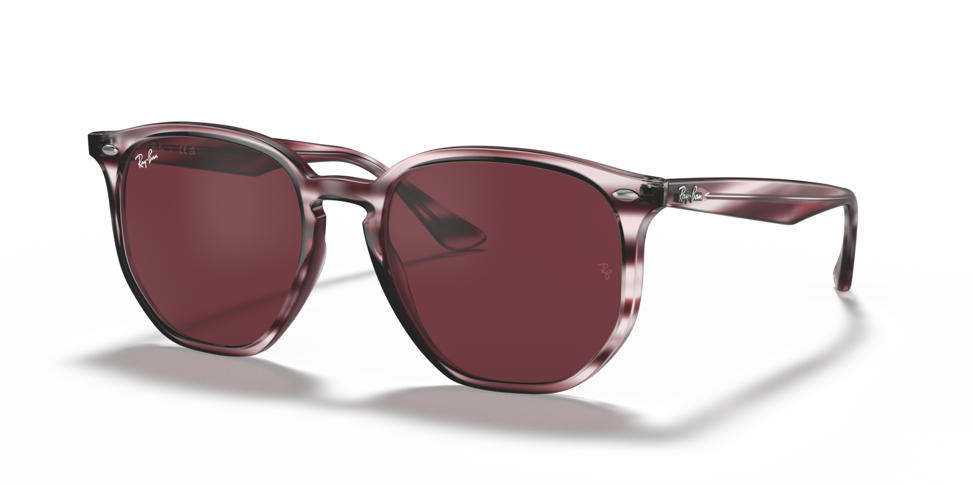 RB4306 Burgunderrot gestreift Havana KunststoffSunglass Frames von B24, Dreiviertelansicht