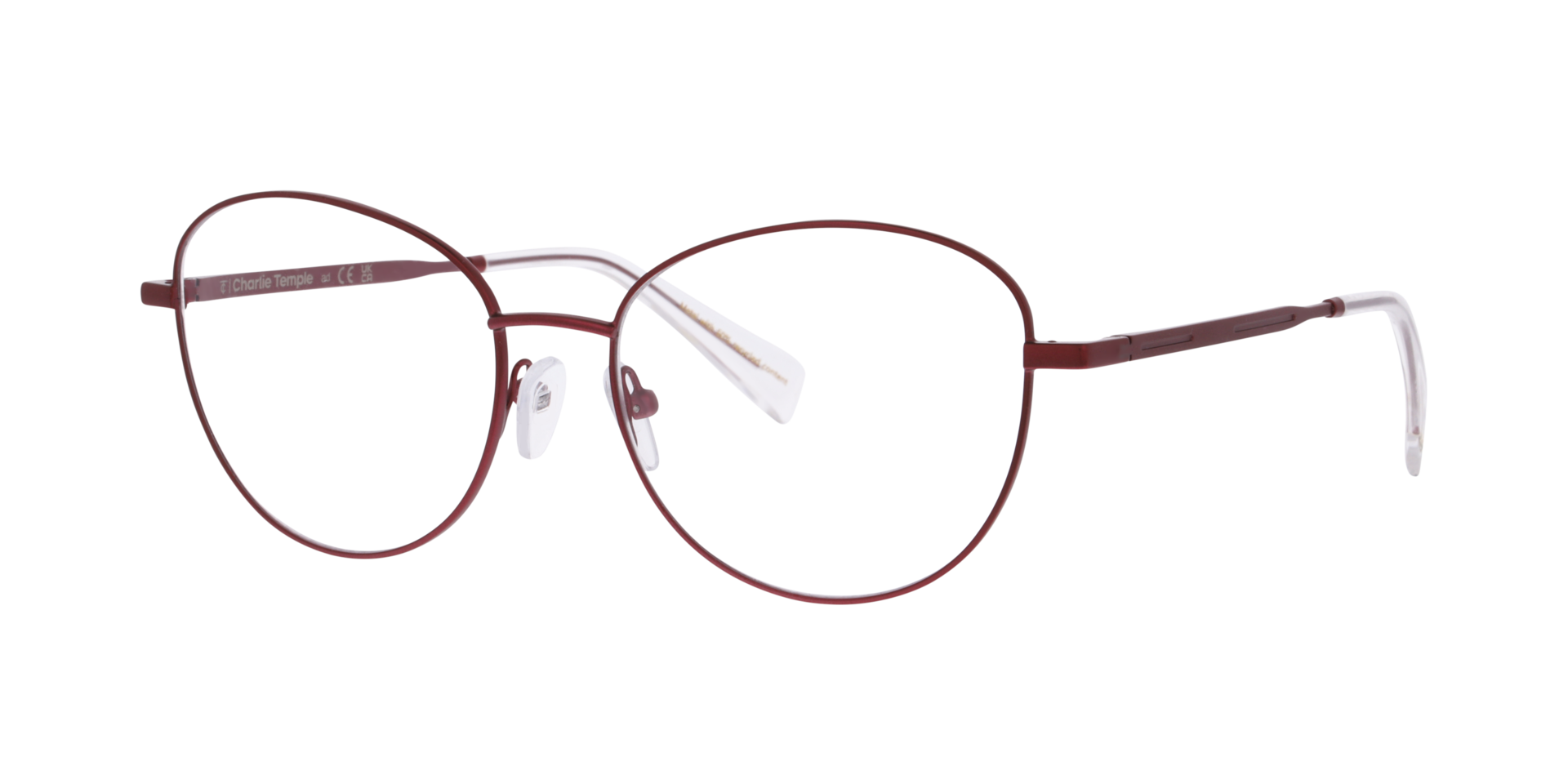 Paulina Matte Burgundy MetaalEyeglass Frames van B24, Hoekweergave