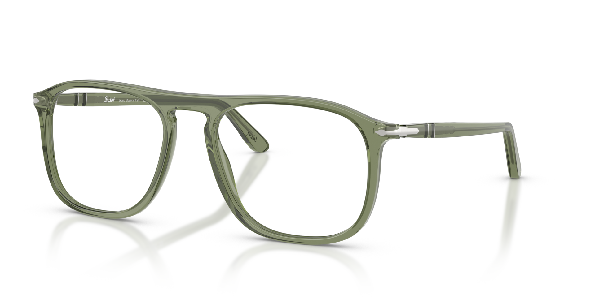 PO3392V Transparant groen AcetaatEyeglass Frames van B24, Hoekweergave