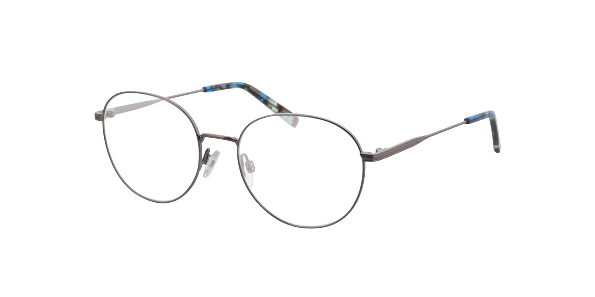 Julia Satijn licht staalgrijs  &  blauw Havana MetaalEyeglass Frames van B24, Hoekweergave