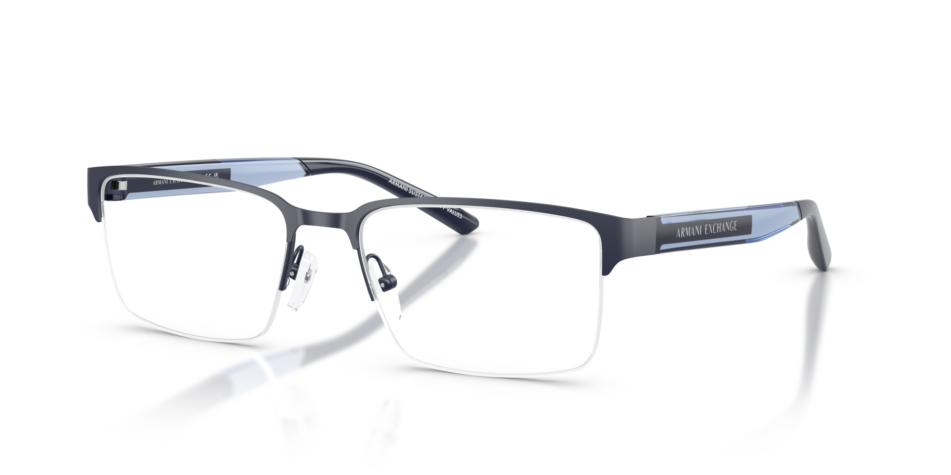 AX1075 Matblauw MetaalEyeglass Frames van B24, Hoekweergave