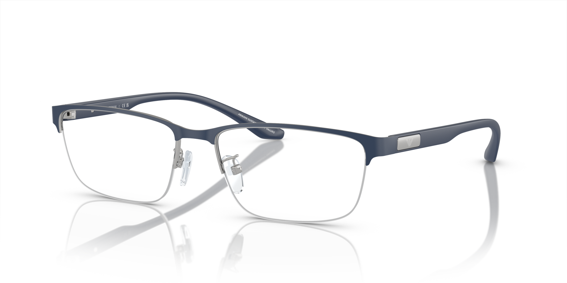 EA1147 Matte Silver & Bluette MetallEyeglass Frames von B24, Dreiviertelansicht