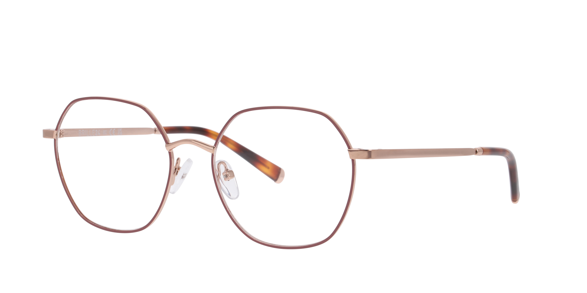 Honolulu Burgundy & Rose Gold MetallEyeglass Frames von B24, Dreiviertelansicht