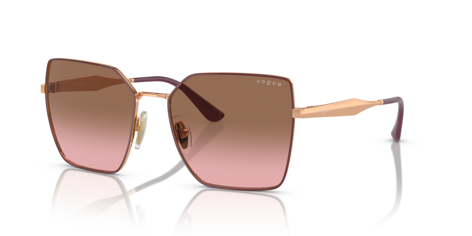 VO4284S Top bordeaux & roségoud MetaalSunglass Frames van B24, Hoekweergave