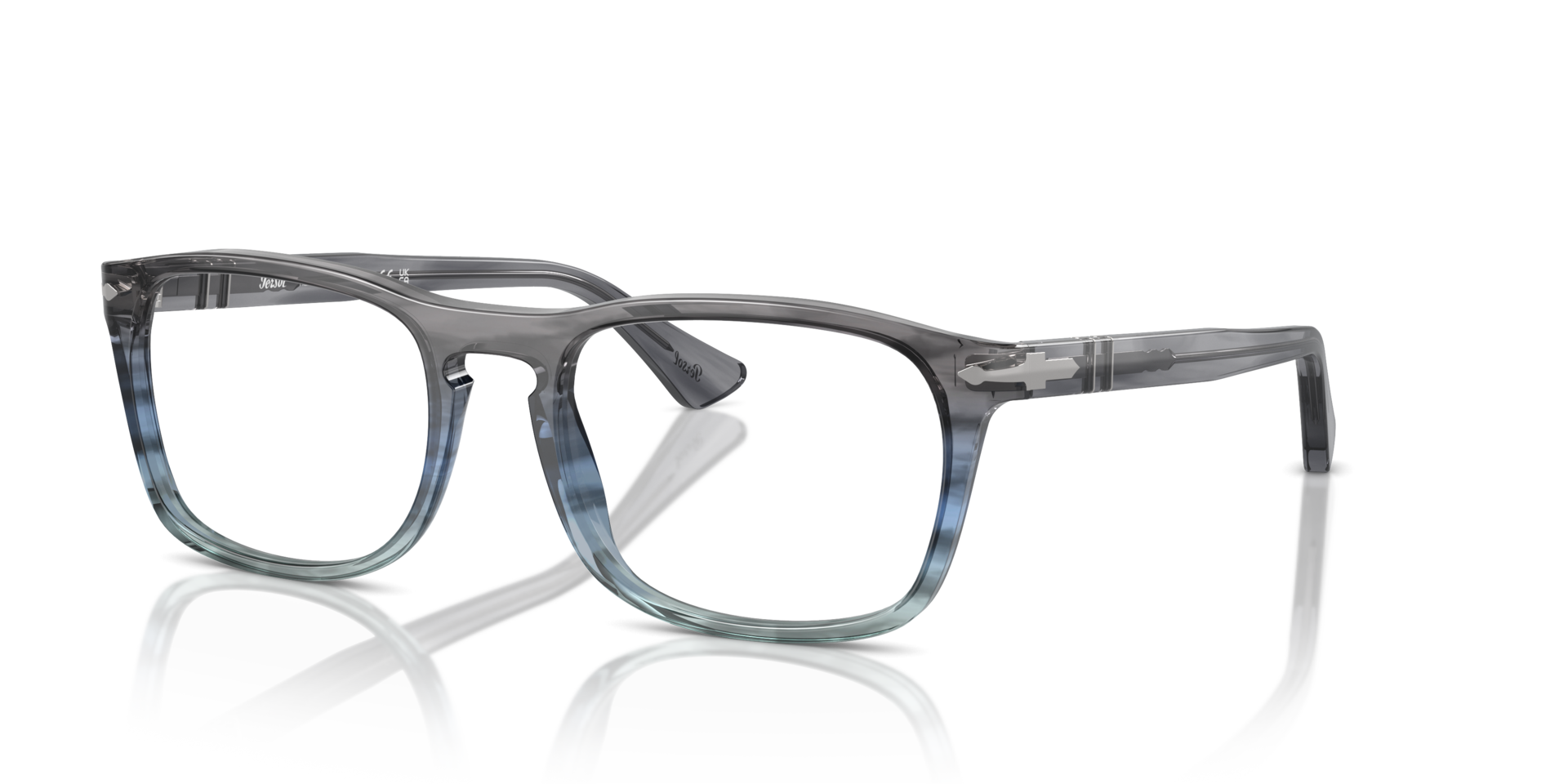PO3344V Gestreept grijs gradiënt blauw AcetaatEyeglass Frames van B24, Hoekweergave