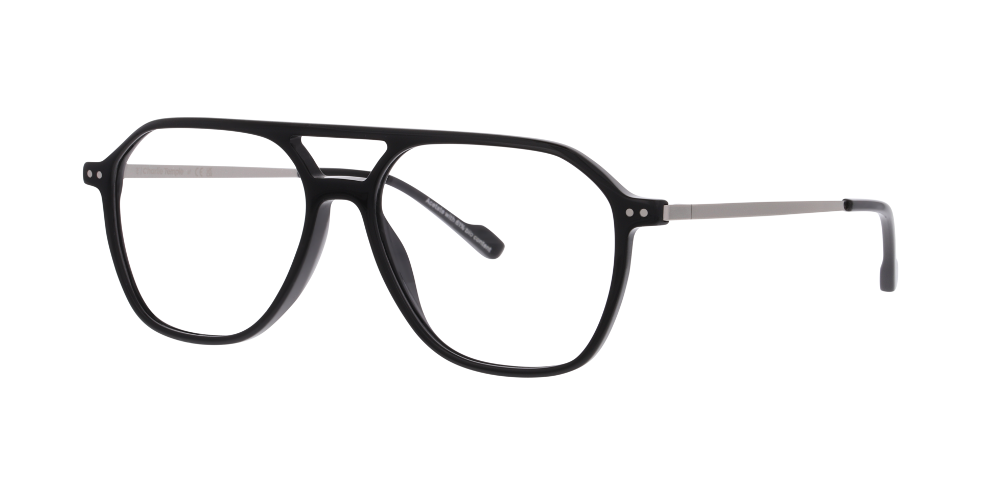 Beau Zwart AcetaatEyeglass Frames van B24, Hoekweergave