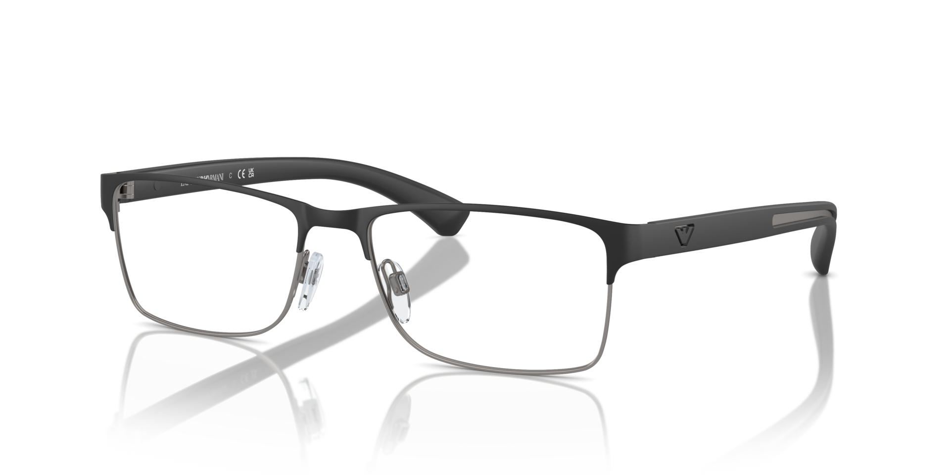 EA1052 Rubber zwart en staalgrijs MetaalEyeglass Frames van B24, Hoekweergave