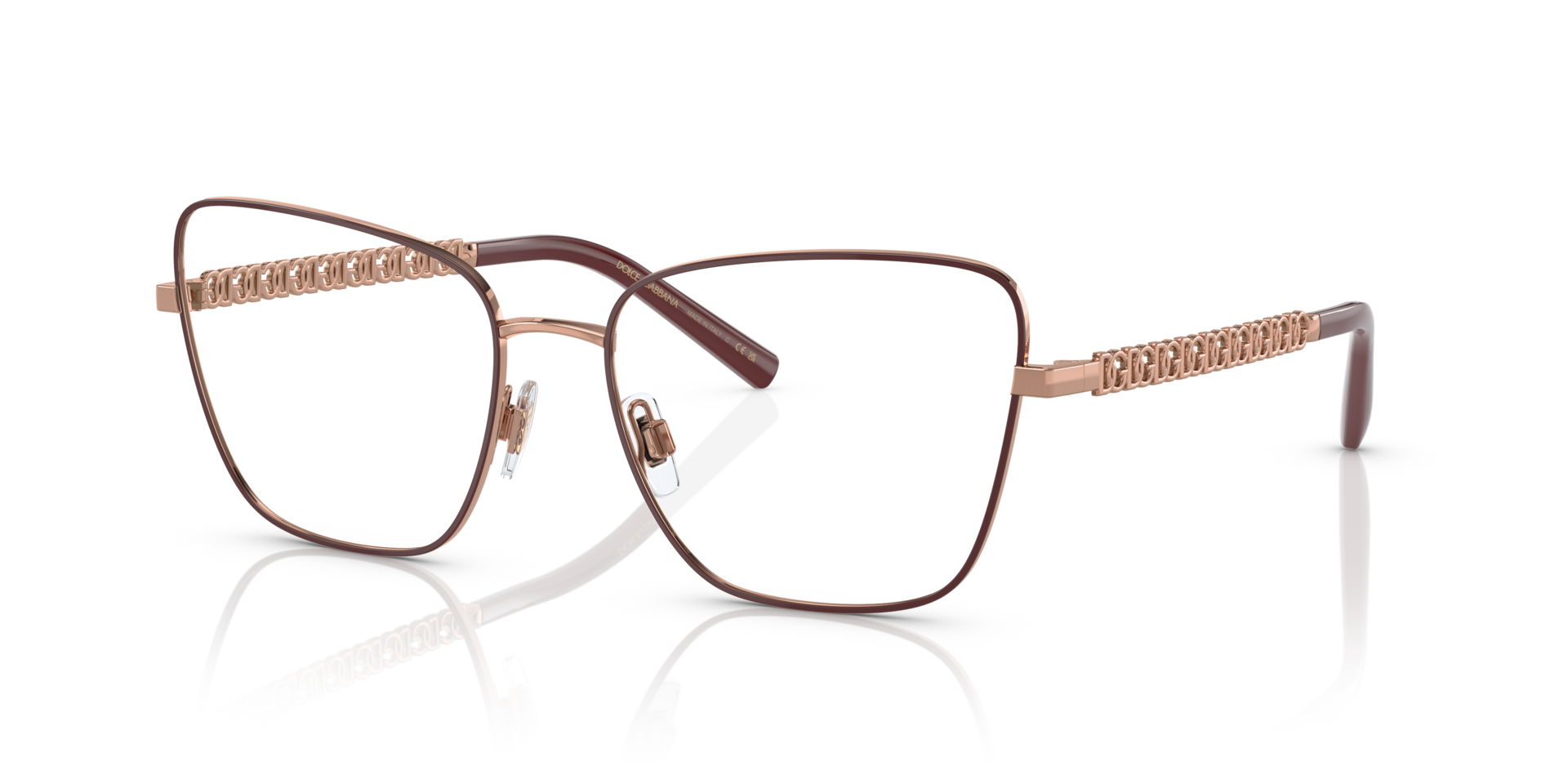 DG1346 Pink Gold & Matte Bordeaux MetallEyeglass Frames von B24, Dreiviertelansicht