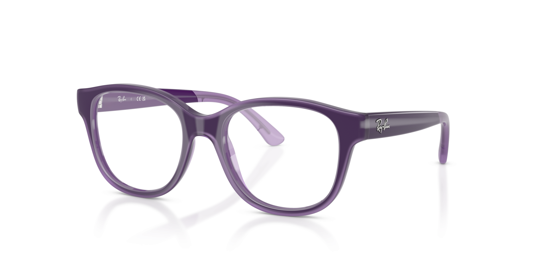 RB1950 Violet On Transparent Violet KunststofEyeglass Frames van B24, Hoekweergave