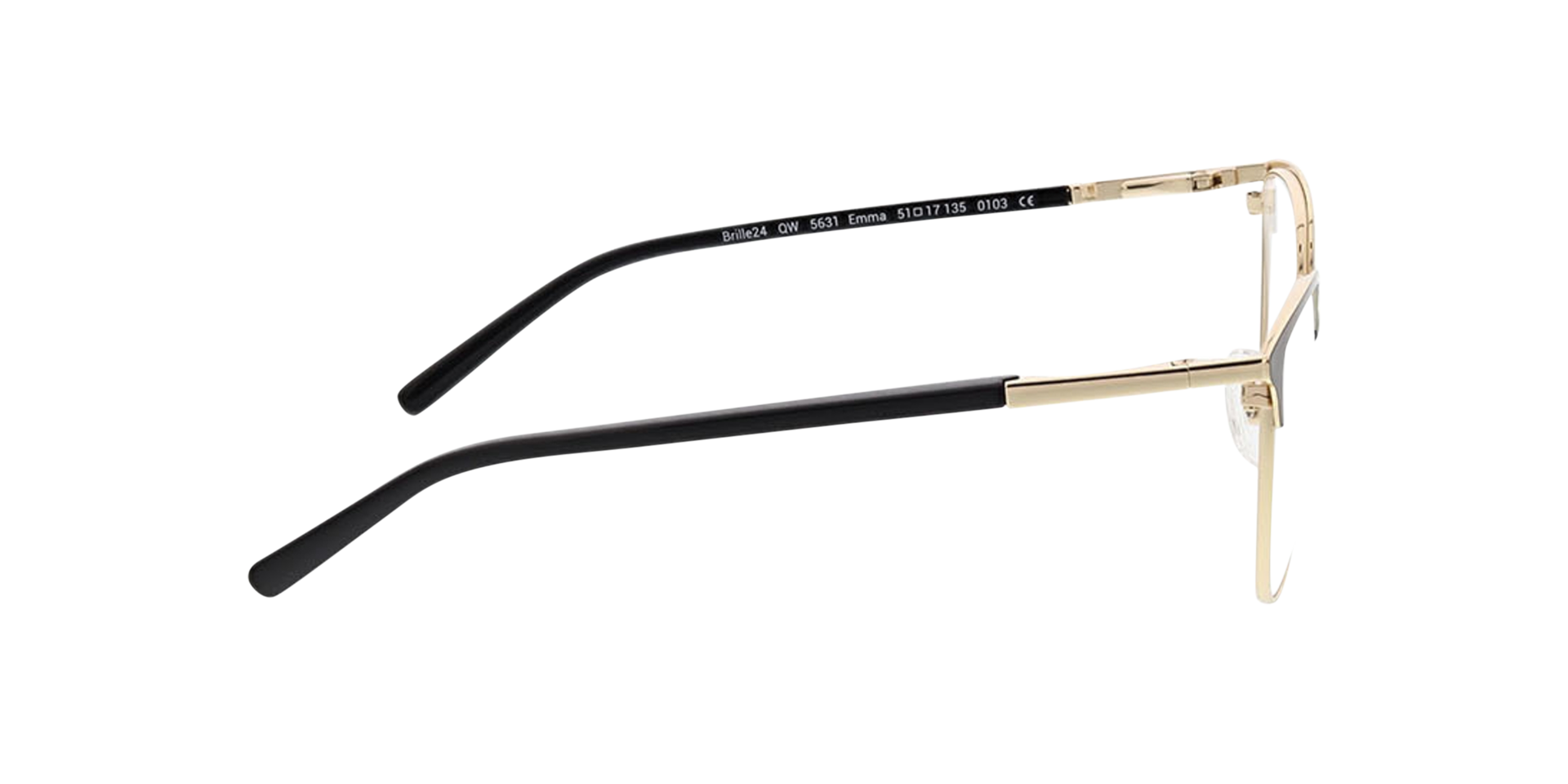 Emma Schwarz & Gold MetallEyeglass Frames von B24, Seitenansicht