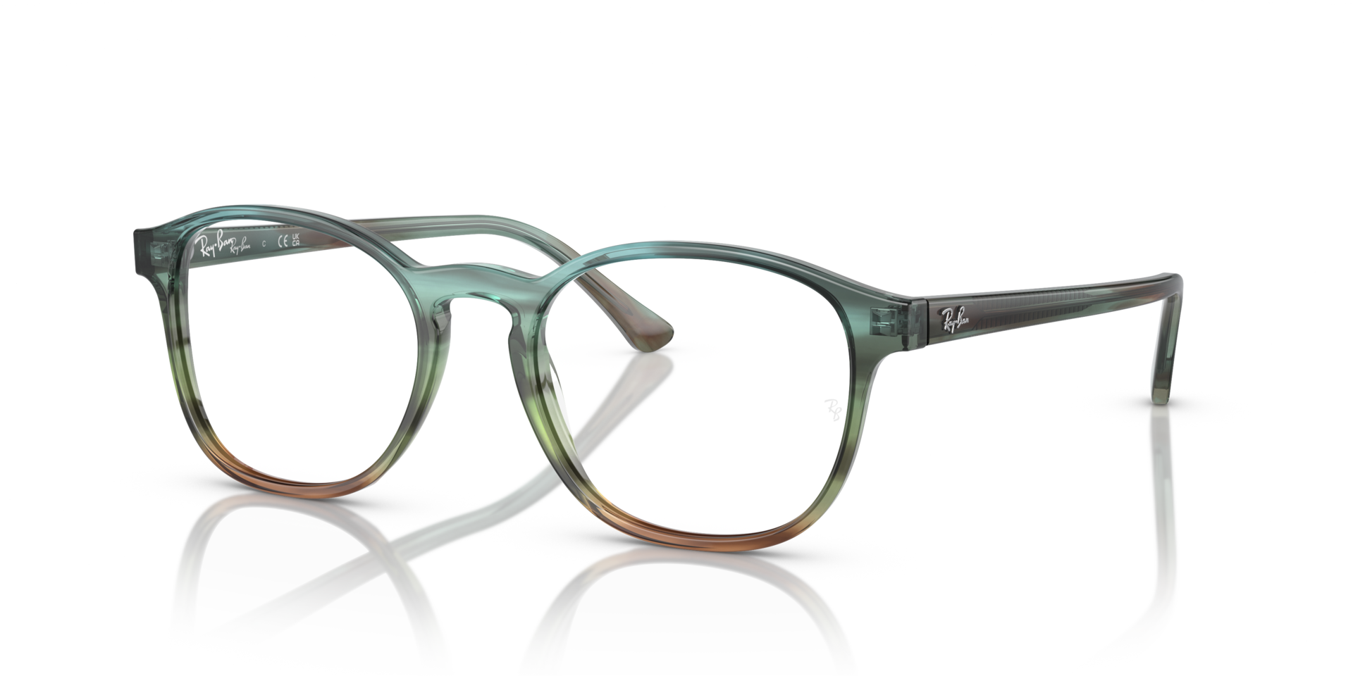 RB5417 Gestreept blauw en groen AcetaatEyeglass Frames van B24, Hoekweergave