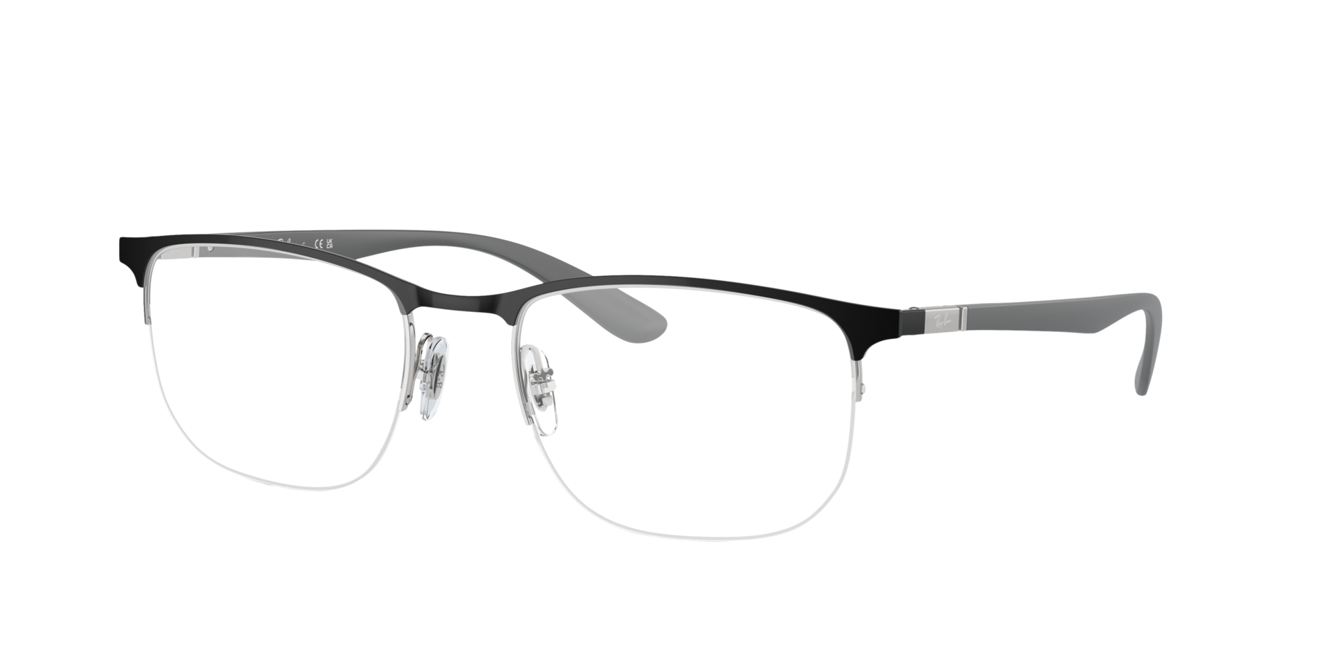 RB6513 Schwarz auf Silber MetallEyeglass Frames von B24, Dreiviertelansicht