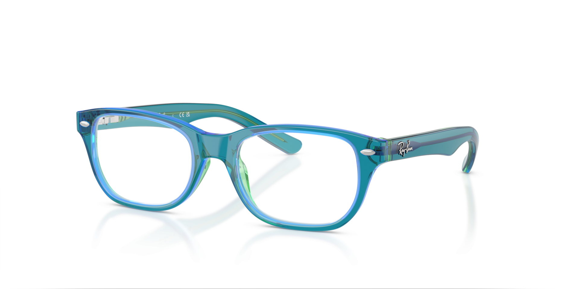 RB1555 Transparent Blue & Green AcetatEyeglass Frames von B24, Dreiviertelansicht