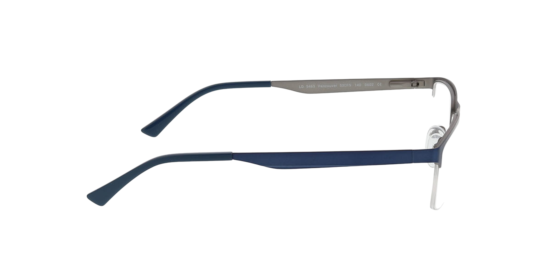 Vancouver Matblauw  &  matzilver  &  blauw MetaalEyeglass Frames van B24, Zijaanzicht