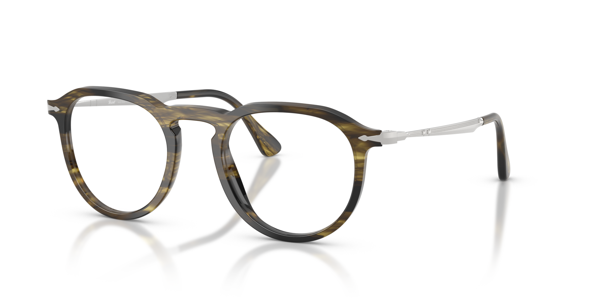PO3387V Striped Black & Olive Green AcetatEyeglass Frames von B24, Dreiviertelansicht