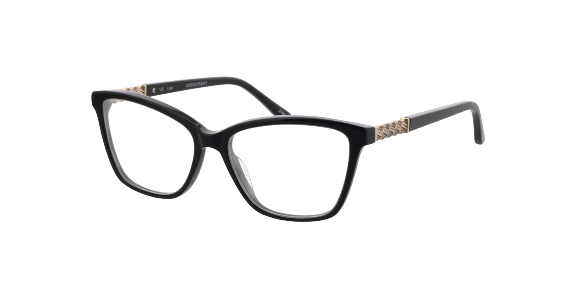Lisa Schwarz & Gold AcetatEyeglass Frames von B24, Dreiviertelansicht