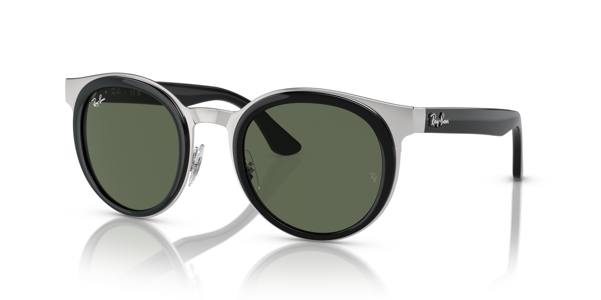 RB3710 Schwarz auf Silber MetallSunglass Frames von B24, Dreiviertelansicht