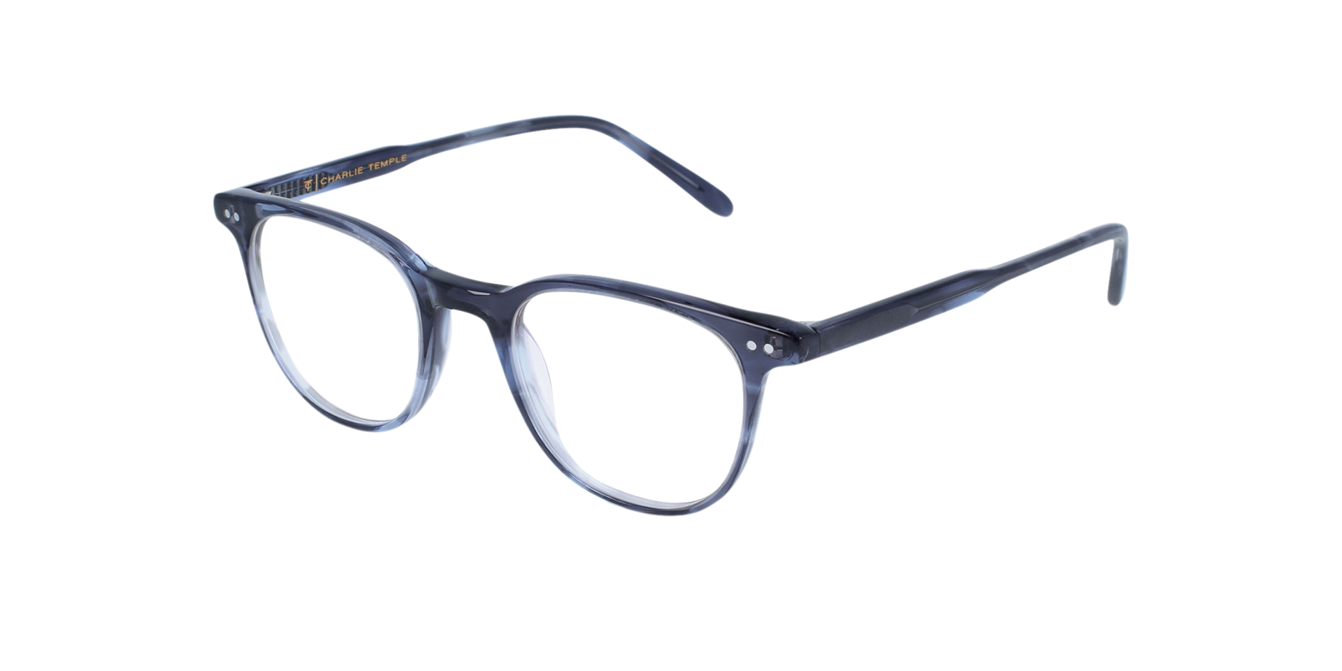 Burton Crystal Smokey Prussian AcetaatEyeglass Frames van B24, Hoekweergave