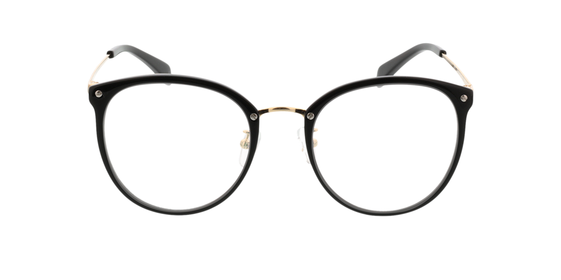 Charlotte Zwart & goud AcetaatEyeglass Frames van B24, Vooraanzicht