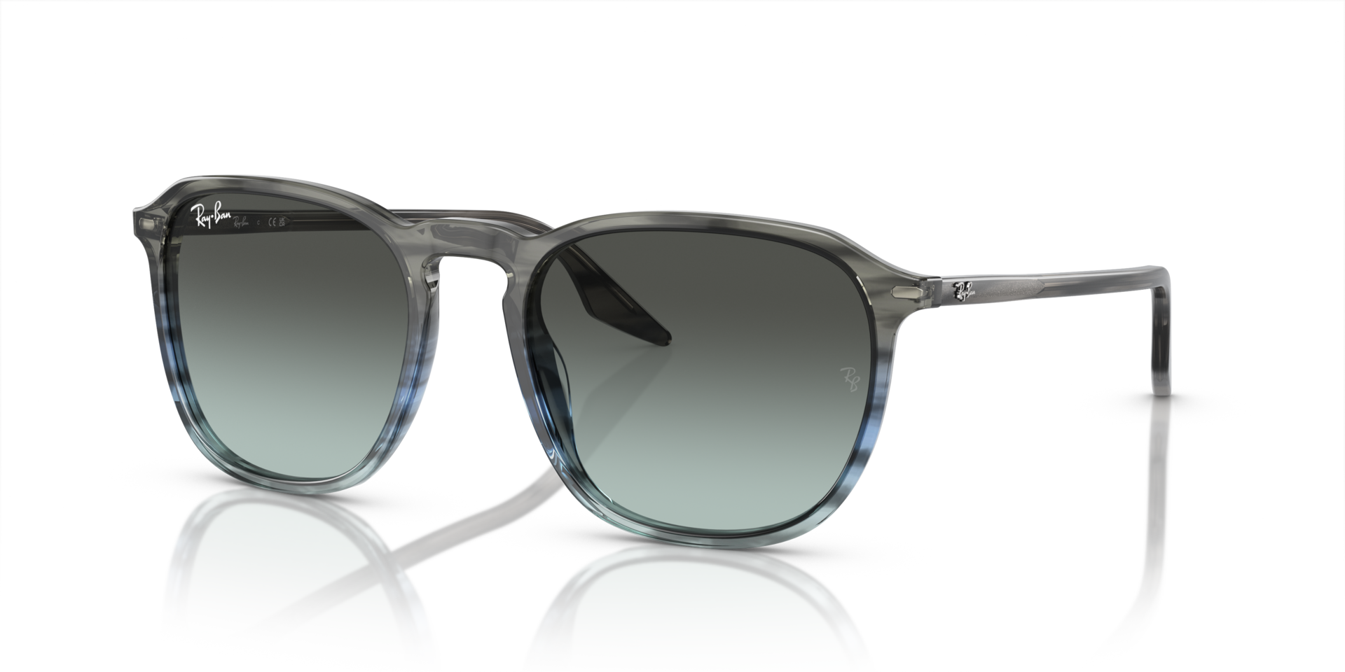 RB2203 Gestreept grijs en blauw AcetaatSunglass Frames van B24, Hoekweergave
